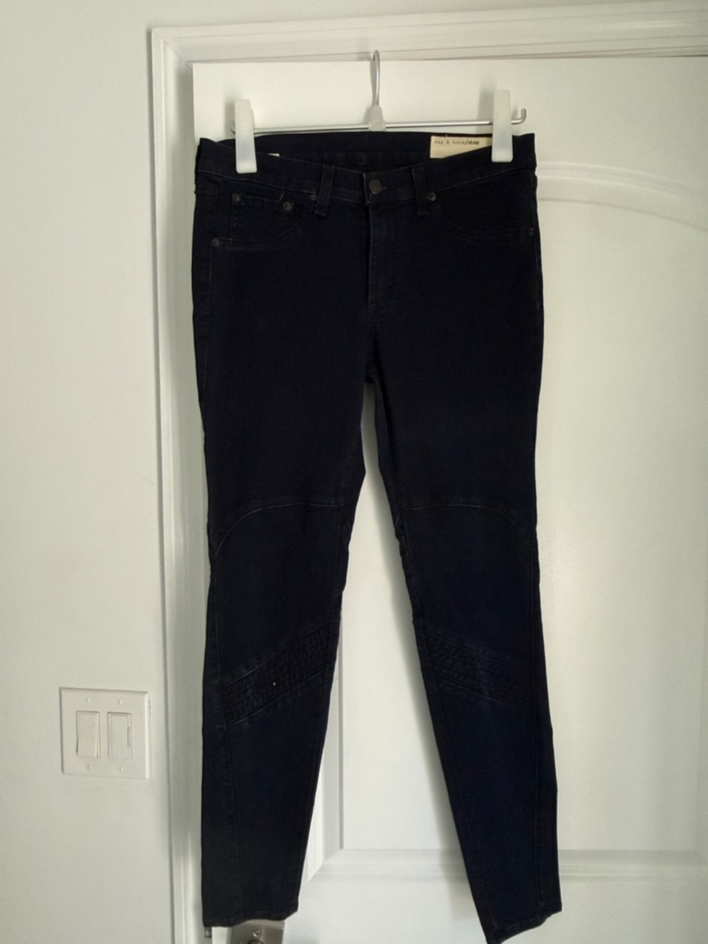 rag & bone Black Skinny Jeans with Quilted Knee Panels